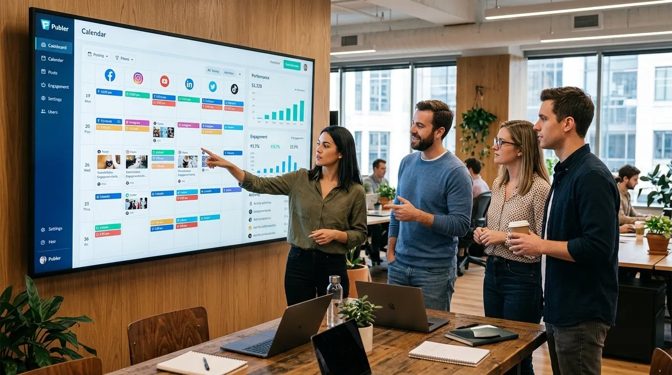 Publer built-in Canva integration and AI Assist features for social media content creation